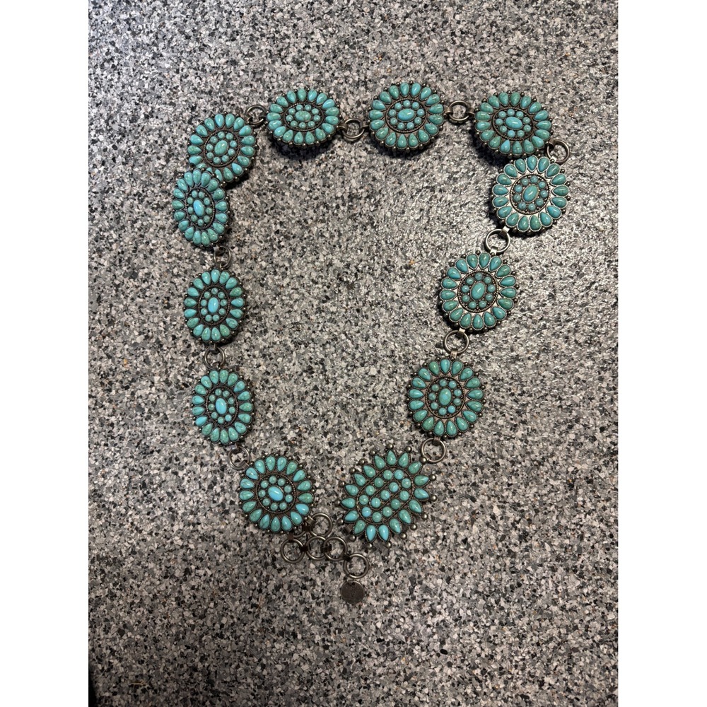 Lucky & Blessed Turquoise Concho Chain Belt Silver Tone Western Boho Small
